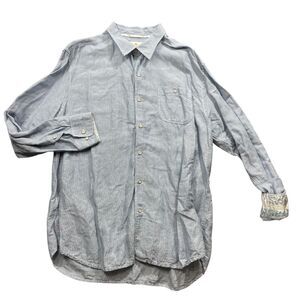 Tommy Bahama Jeans XL Button Up Flip Cuff‎ Men's Linen Blend Shirt Blue Striped